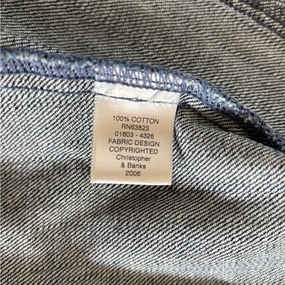 Christopher & Banks Blue Denim Jean Jacket Womens Med 2006 Raised Floral Design - Picture 7 of 10